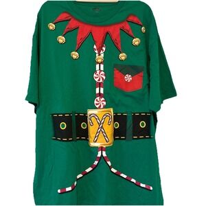 Christmas Party Funny Ugly Elf T-Shirt  Size 3X Jester Collar‎ Bells Belt Fun
